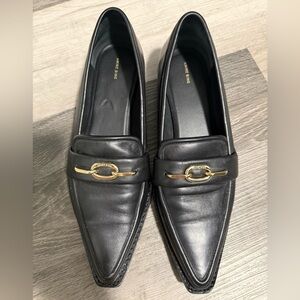 Anine Bing Black Leather Loafers with Gold Detail